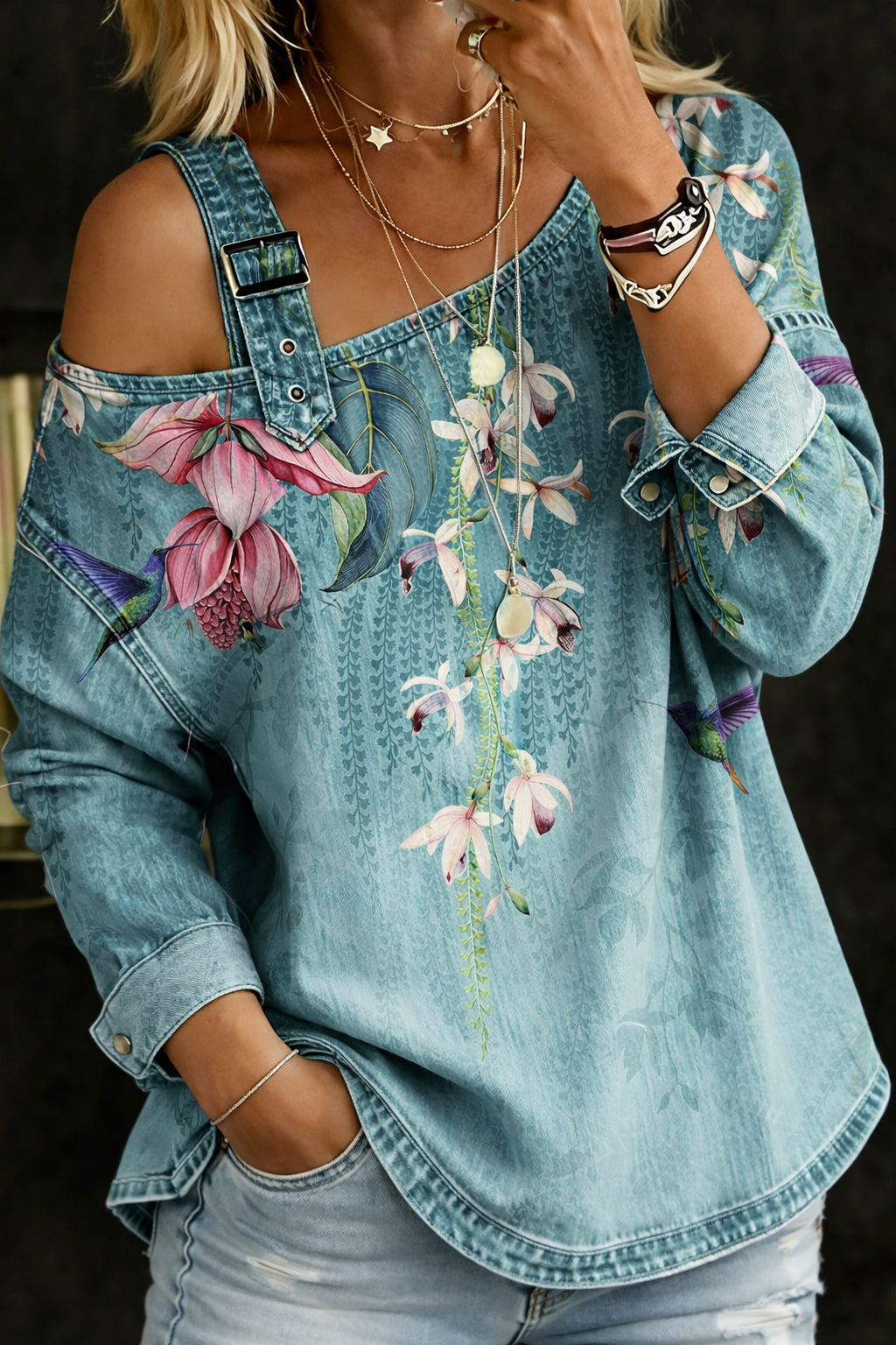 Danielle | Top Denim Spalle Scoperte