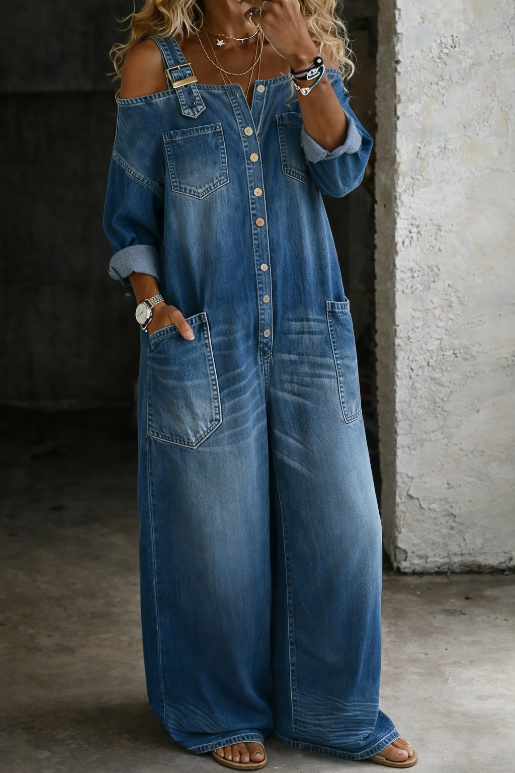 Stephanie | Jumpsuit Denim Camicia Spalle Scoperte