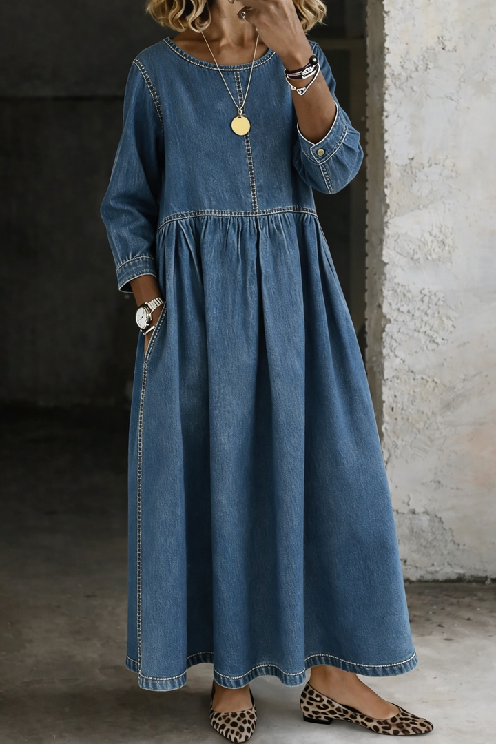 Melissa | Abito Denim a Maniche Lunghe con Collo Rotondo