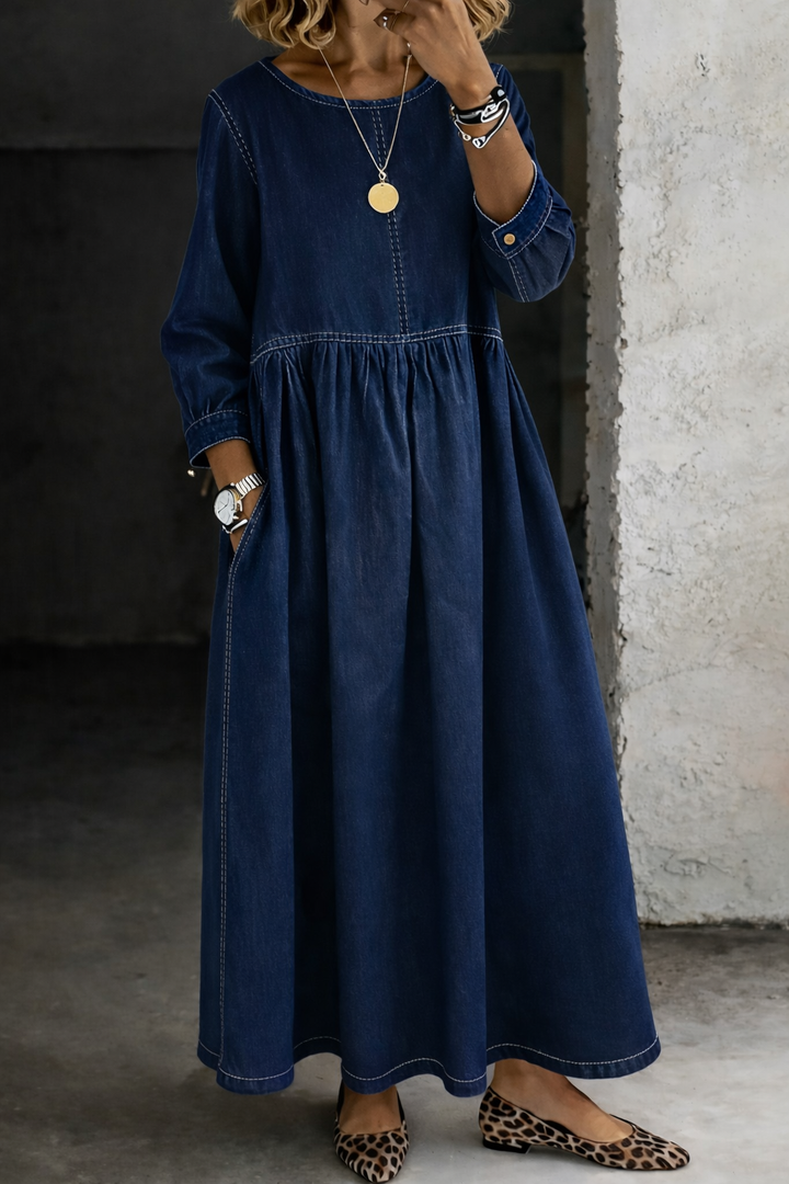 Melissa | Abito Denim a Maniche Lunghe con Collo Rotondo