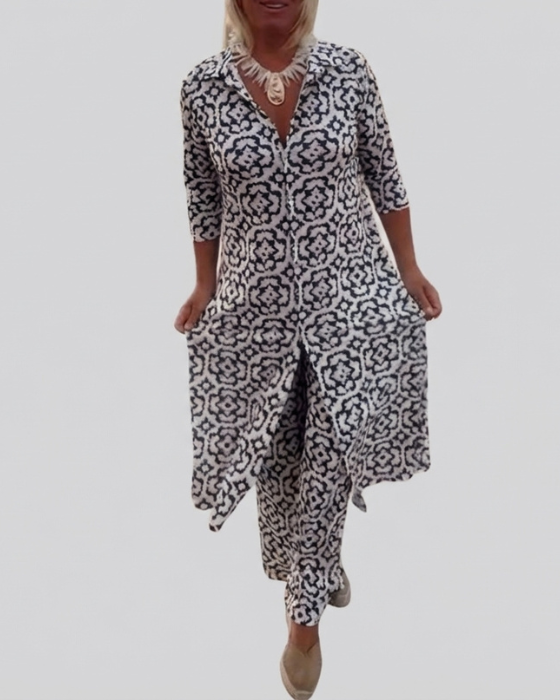 Sara | Coordinato con Tunica Geometrica e Pantaloni Ampi
