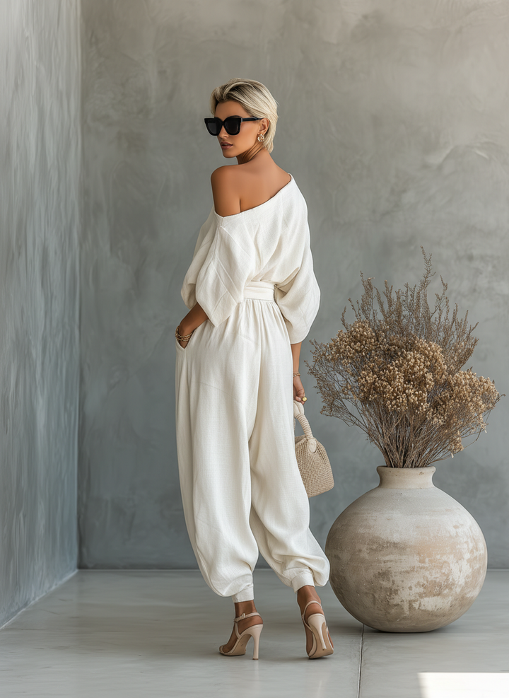 Lisa | Coordinato Top a Spalle Scoperte e Pantaloni Affusolati