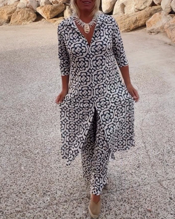 Sara | Coordinato con Tunica Geometrica e Pantaloni Ampi