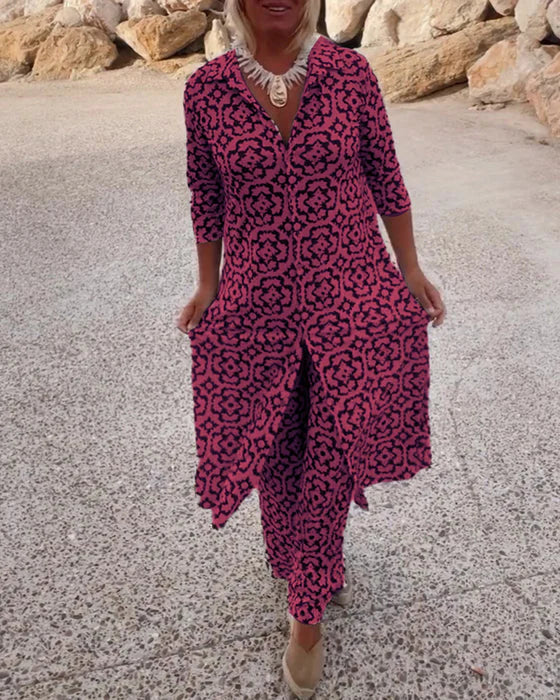 Sara | Coordinato con Tunica Geometrica e Pantaloni Ampi