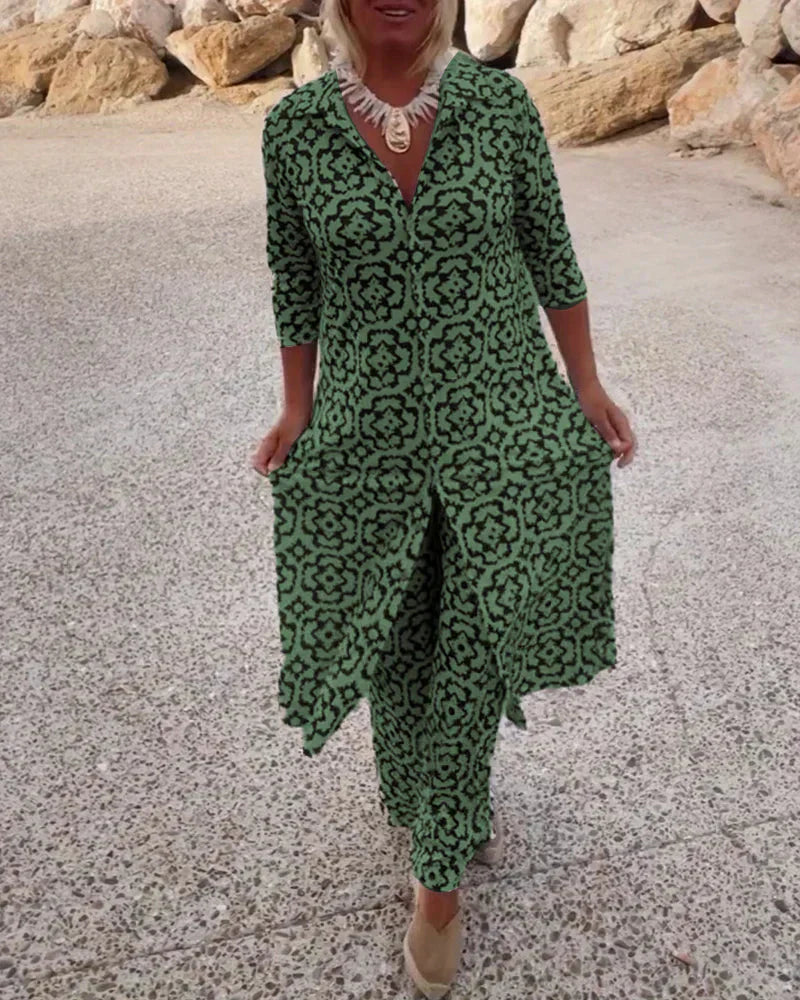Sara | Coordinato con Tunica Geometrica e Pantaloni Ampi