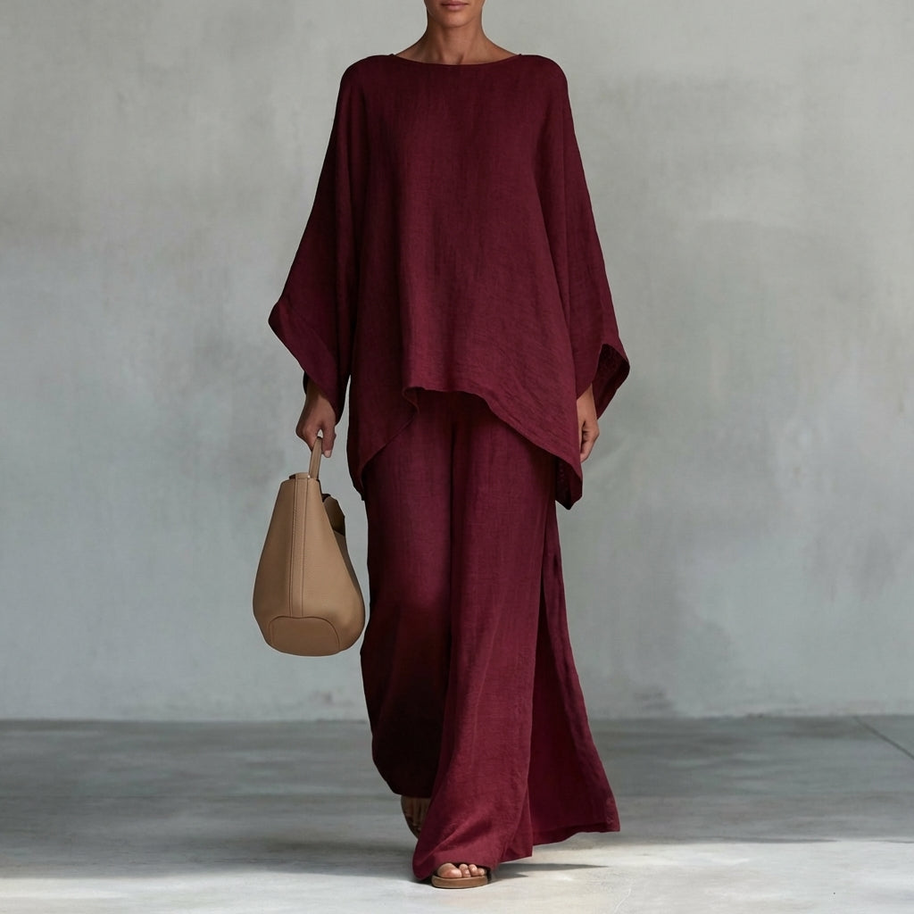 Cristina | Coordinato Due Pezzi con Maniche Lunghe e Pantaloni Ampi