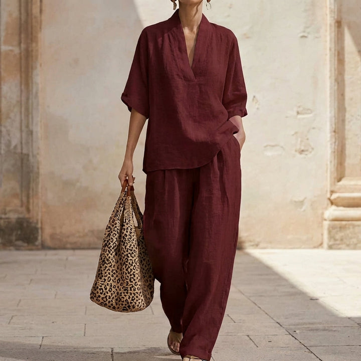 Dolores | Coordinato con Top Henley e Pantaloni a Gamba Larga