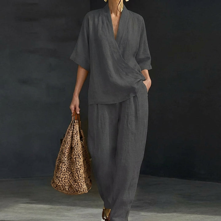 Dolores | Coordinato con Top Henley e Pantaloni a Gamba Larga