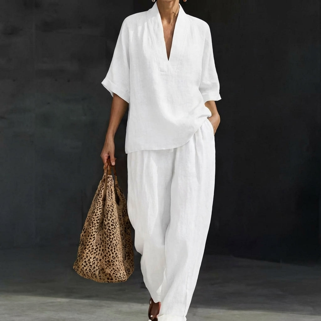 Dolores | Coordinato con Top Henley e Pantaloni a Gamba Larga