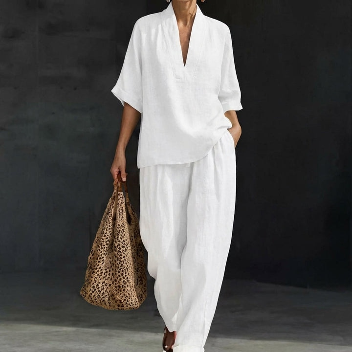 Dolores | Coordinato con Top Henley e Pantaloni a Gamba Larga