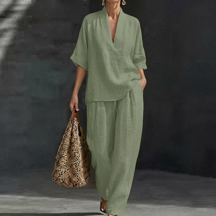 Dolores | Coordinato con Top Henley e Pantaloni a Gamba Larga
