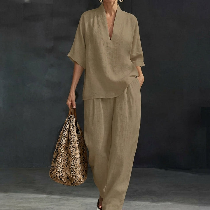 Dolores | Coordinato con Top Henley e Pantaloni a Gamba Larga