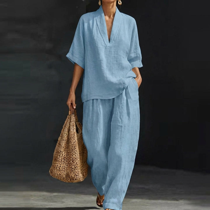 Dolores | Coordinato con Top Henley e Pantaloni a Gamba Larga