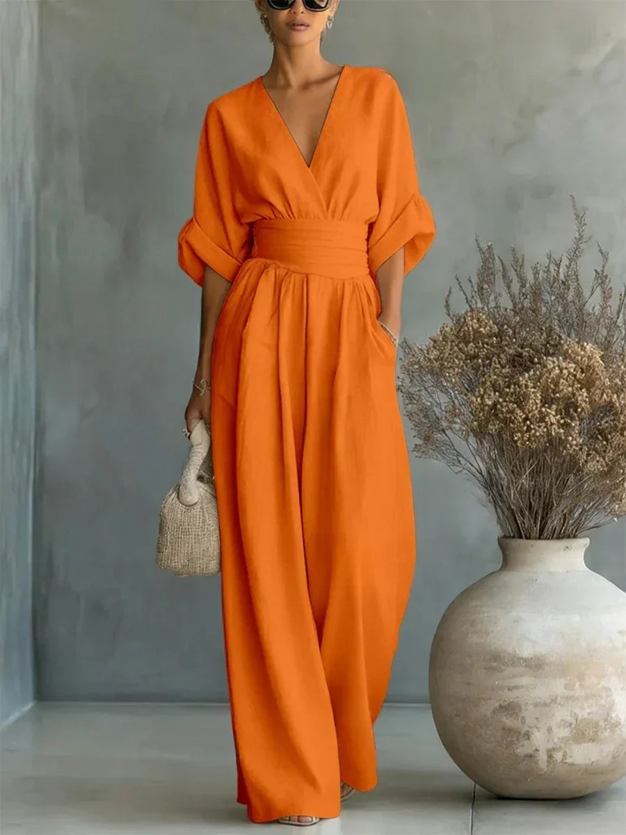 Tuta Elegante con Scollo a V e Vita Alta