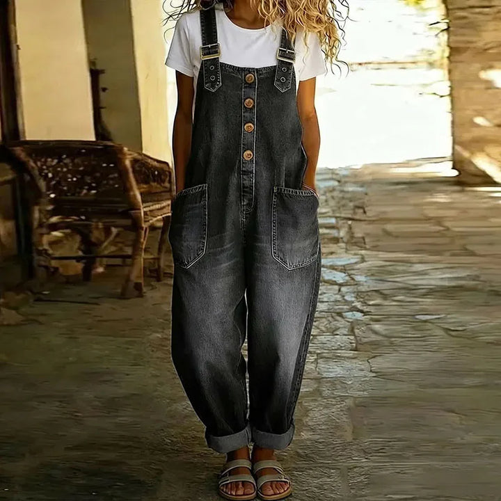Mae | Salopette Denim Look Vintage con Bretelle Regolabili