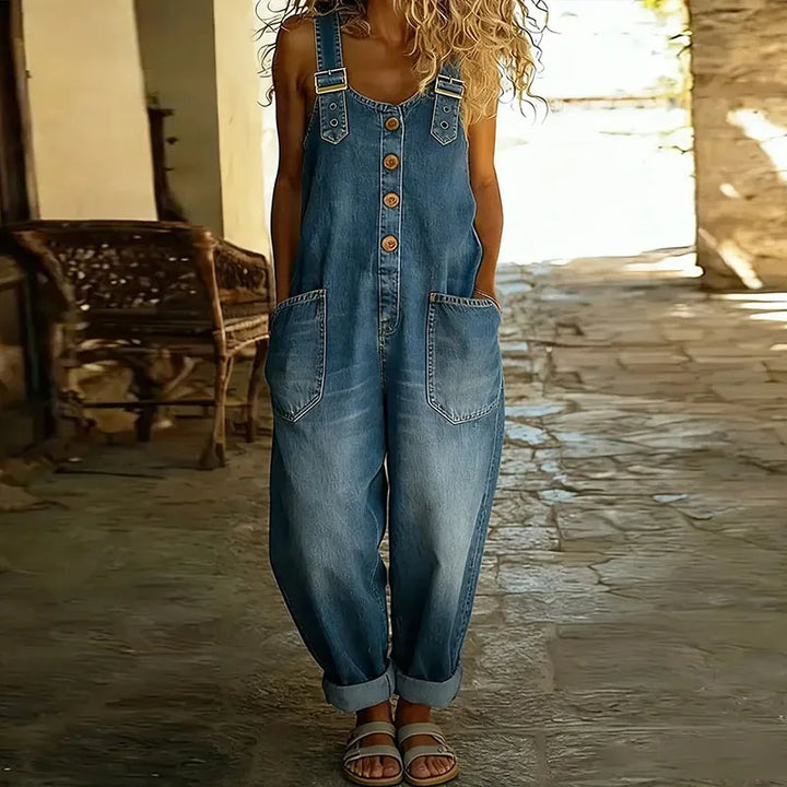 Mae | Salopette Denim Look Vintage con Bretelle Regolabili