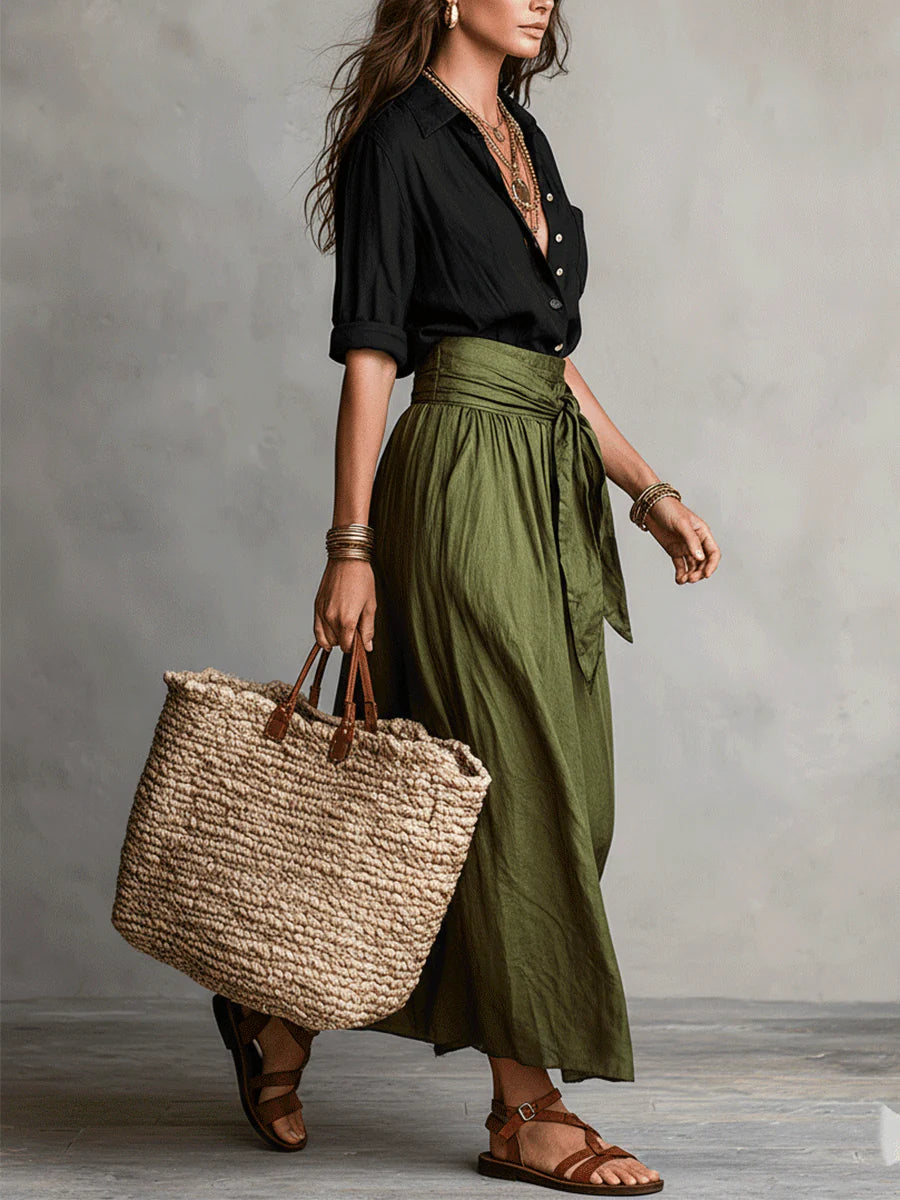 Vera™ | Coordinato con Top Nero e Gonna Midi Verde