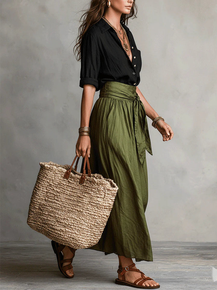 Vera™ | Coordinato con Top Nero e Gonna Midi Verde
