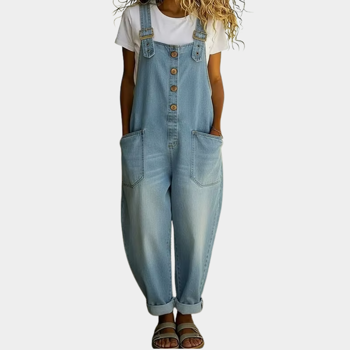 Mae | Salopette Denim Look Vintage con Bretelle Regolabili
