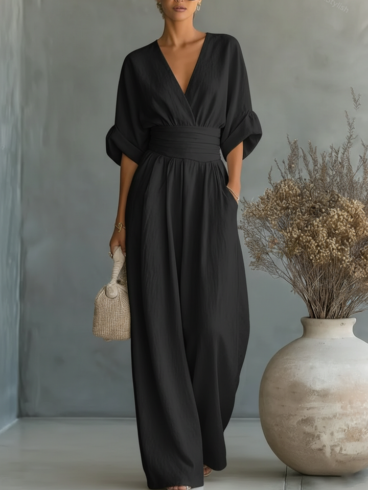 Tuta Elegante con Scollo a V e Vita Alta
