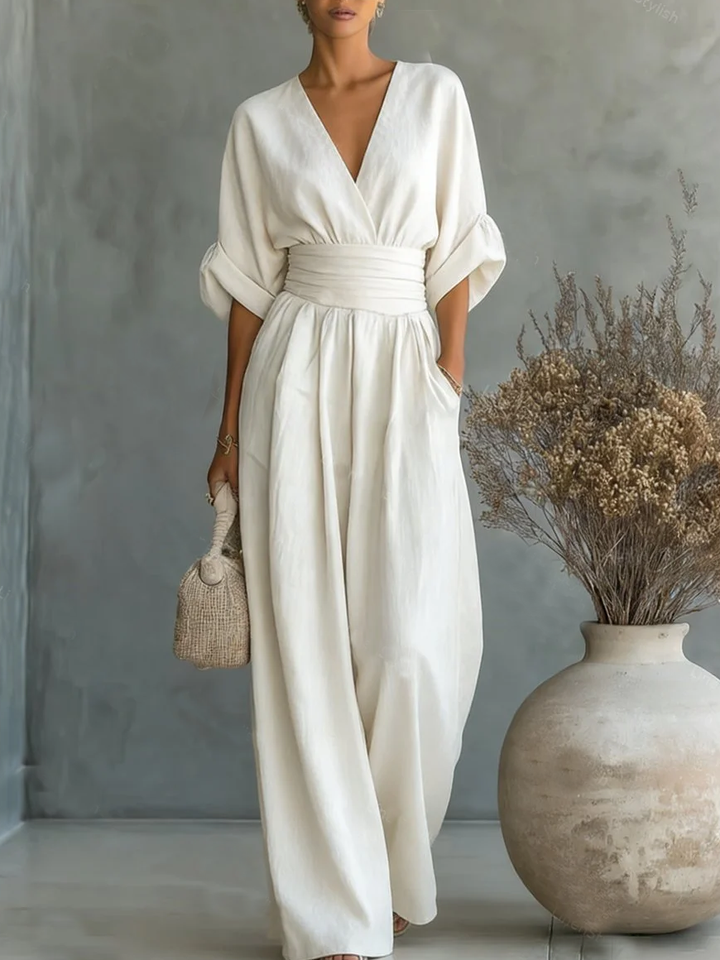 Tuta Elegante con Scollo a V e Vita Alta