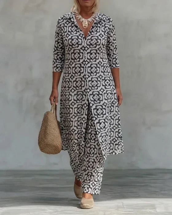 Sara | Coordinato con Tunica Geometrica e Pantaloni Ampi