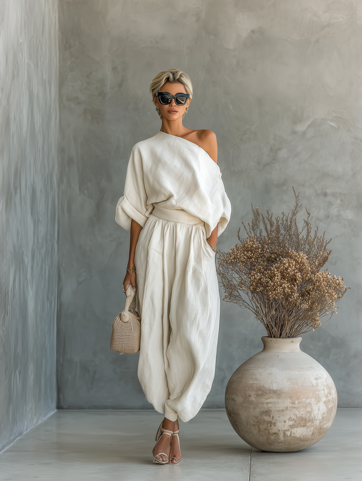 Lisa | Coordinato Top a Spalle Scoperte e Pantaloni Affusolati