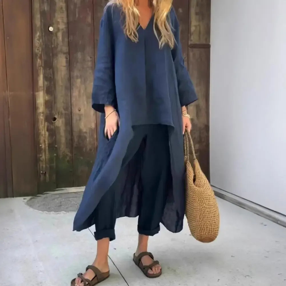 Lucía | Coordinato con Gilet Lungo e Pantaloni a Gamba Larga