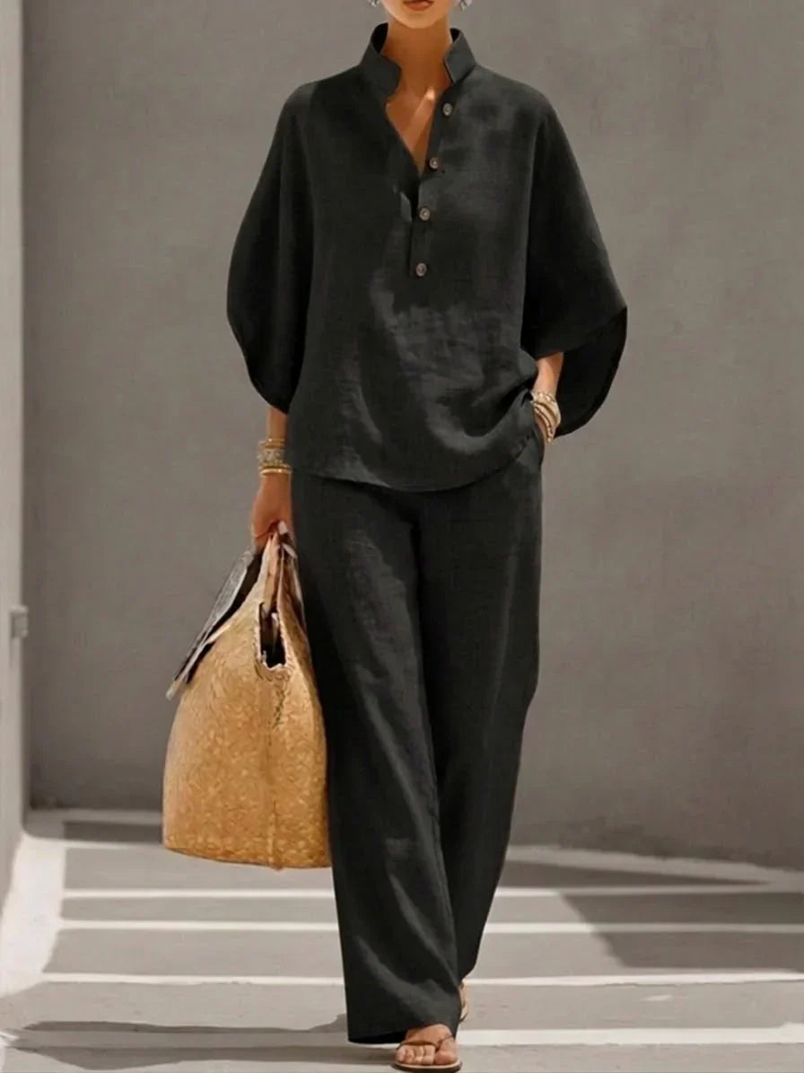 Maribel | Coordinato Top a Maniche a Pipistrello e Pantaloni Larghi