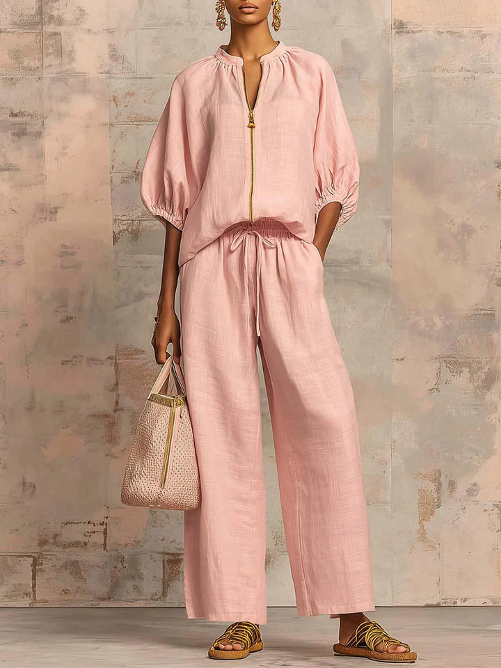 Alba | Coordinato Camicia con Bottoni e Pantaloni a Gamba Larga