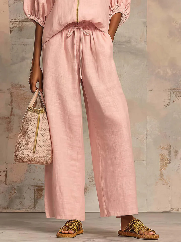 Alba | Coordinato Camicia con Bottoni e Pantaloni a Gamba Larga