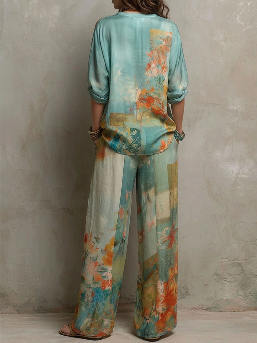 Chiara™ | Set con Pantaloni a Zampa Floreale