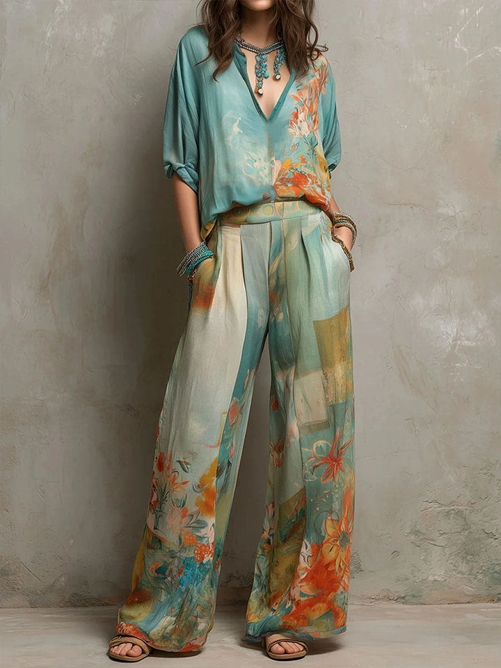 Chiara™ | Set con Pantaloni a Zampa Floreale