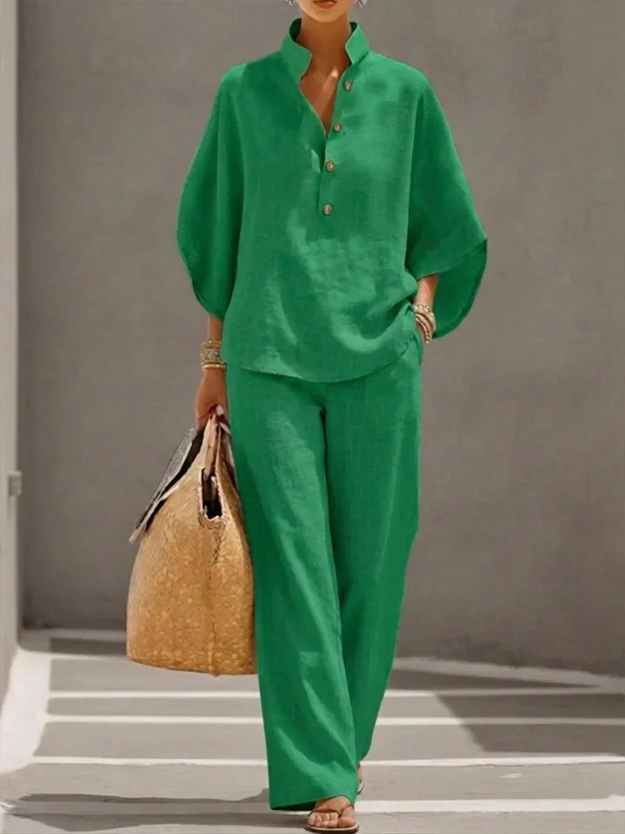 Maribel | Coordinato con Top Batwing e Pantaloni a Gamba Larga