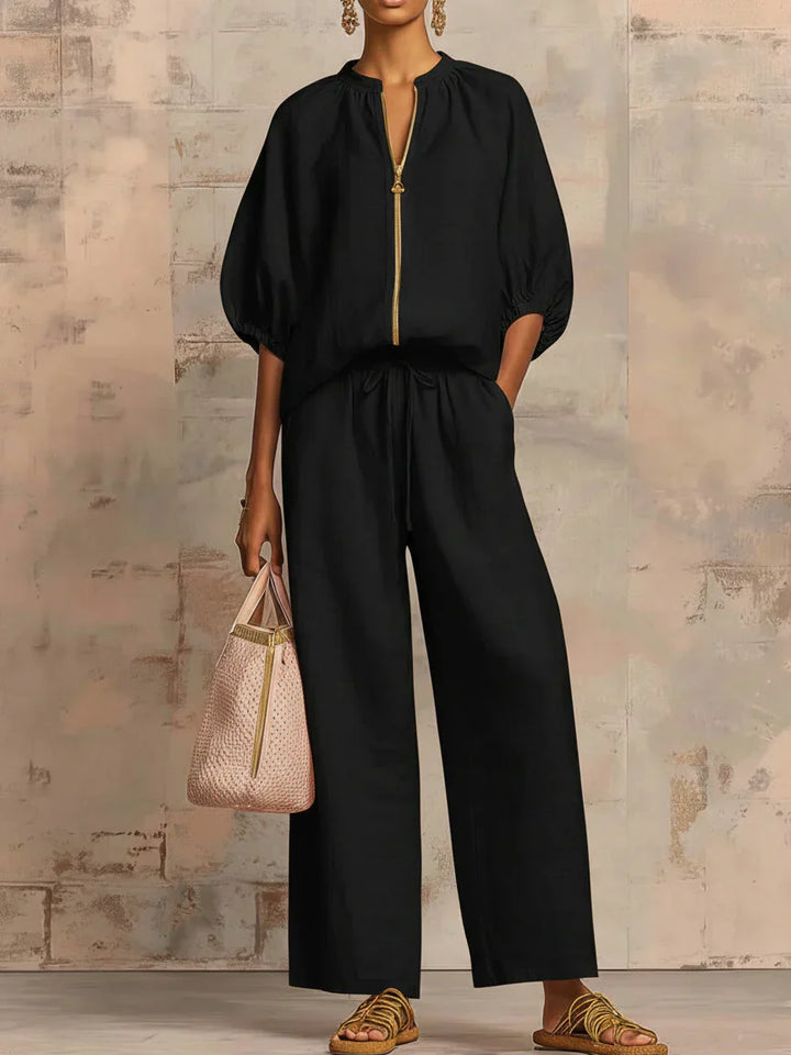 Alba | Coordinato Camicia con Bottoni e Pantaloni a Gamba Larga