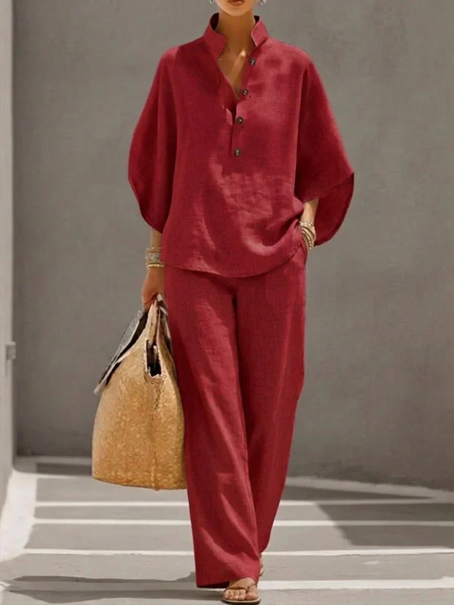 Maribel | Coordinato Top a Maniche a Pipistrello e Pantaloni Larghi