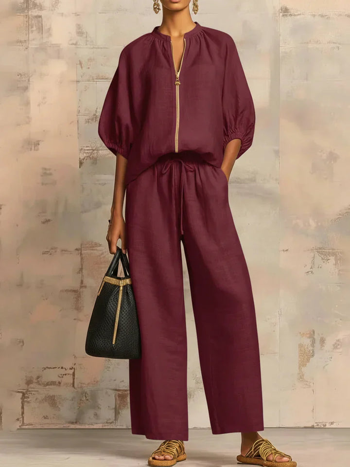 Alba | Coordinato con Camicia Abbottonata e Pantaloni a Gamba Larga