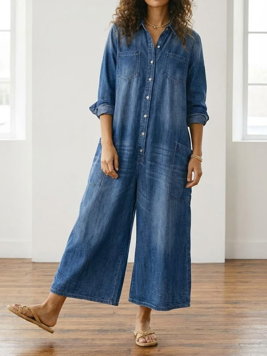 Diana | Jumpsuit Denim Vintage con Chiusura a Bottoni