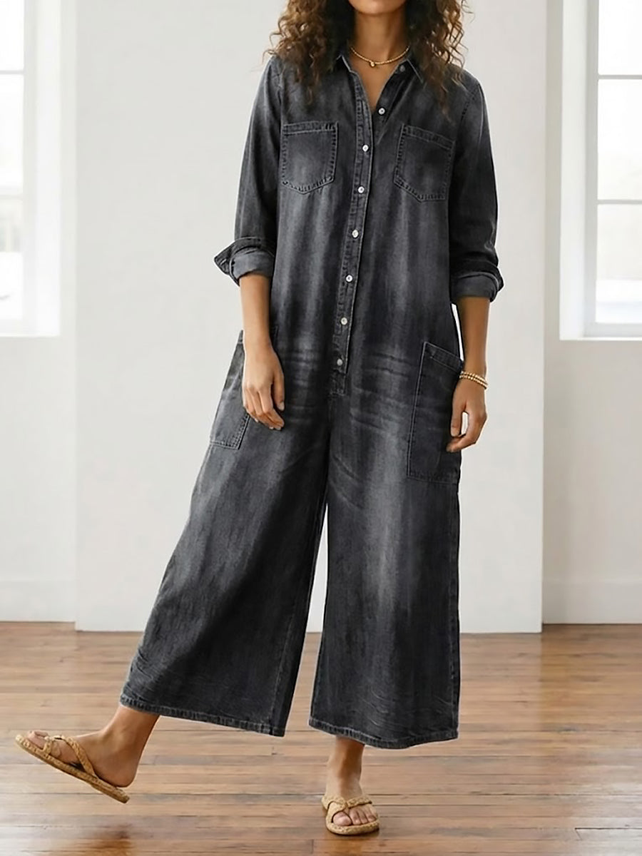 Diana | Jumpsuit Denim Vintage con Chiusura a Bottoni