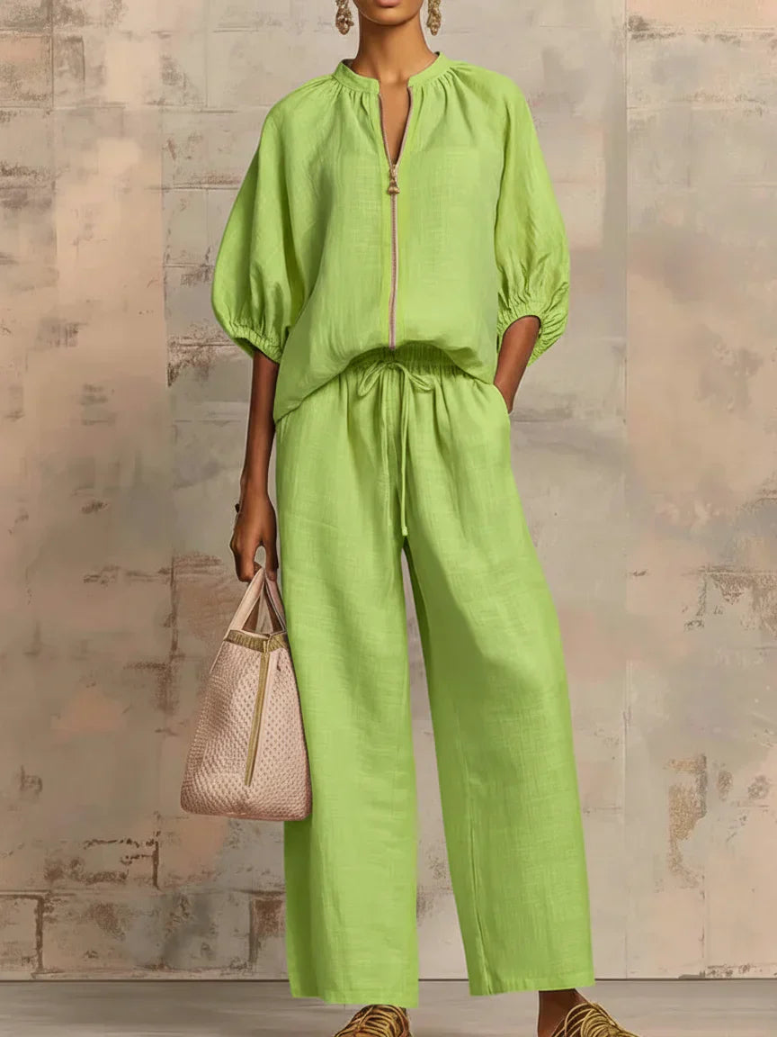Alba | Coordinato Camicia con Bottoni e Pantaloni a Gamba Larga