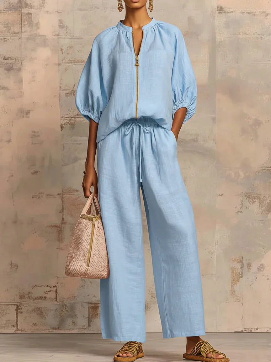 Alba | Coordinato Camicia con Bottoni e Pantaloni a Gamba Larga