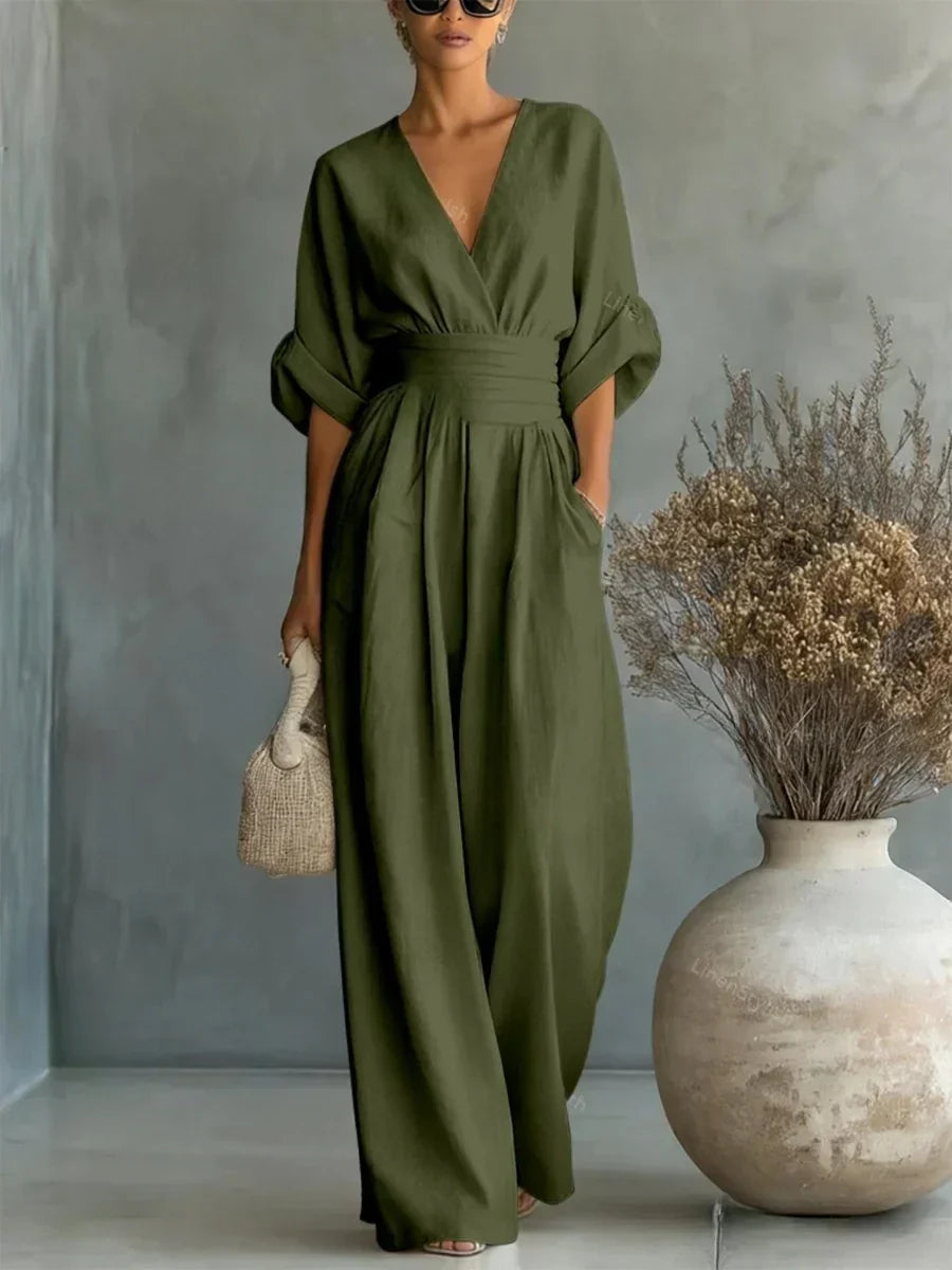 Tuta Elegante con Scollo a V e Vita Alta
