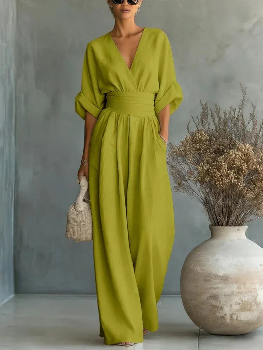 Tuta Elegante con Scollo a V e Vita Alta